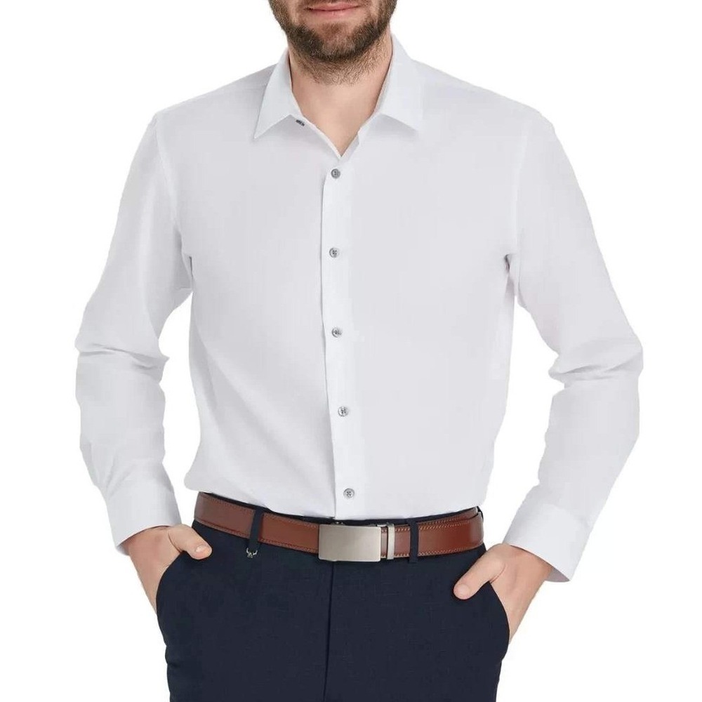 NWT Alfani Men's M 15-15.5 34-35 White Regular Fit Dress Shirt Polyester Spandex